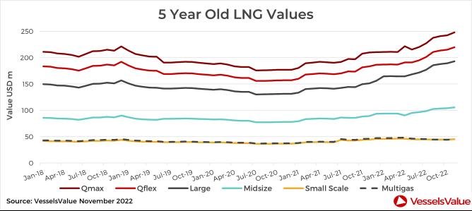  Alt türe göre 5 yaşındaki LNG’ler için değerler