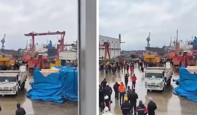 Yalova'da tersanede vinç devrildi