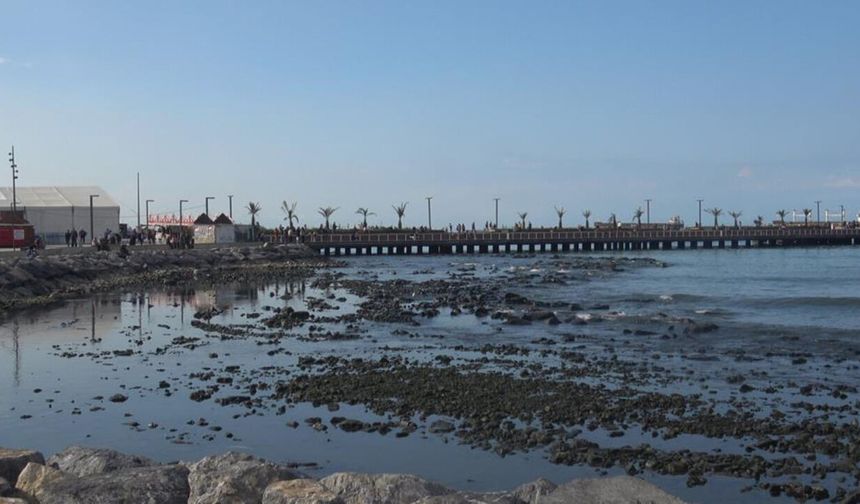 Kuvvetli fırtına sonrası İskenderun Körfezi'nde deniz suyu çekildi